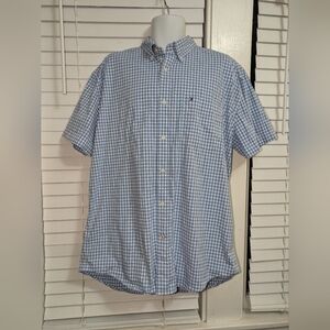 Tommy Hilfiger Mens Blue And White Plaid Casual Button Down Shirt EUC Size XL